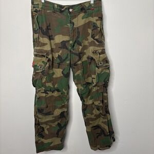 Y2k Molecule Pants Mens 35 38 Camo Green Cool Fusion Cargo Paratrooper Baggy